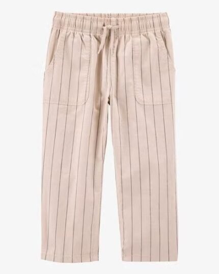 Toddler Striped Pull-On Cotton Pants - Tan